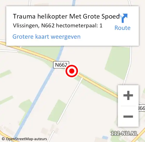 Locatie op kaart van de 112 melding: Trauma helikopter Met Grote Spoed Naar Vlissingen, N662 hectometerpaal: 1 op 8 januari 2025 08:08