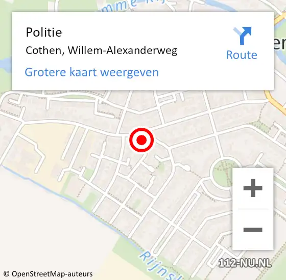 Locatie op kaart van de 112 melding: Politie Cothen, Willem-Alexanderweg op 8 januari 2025 08:10