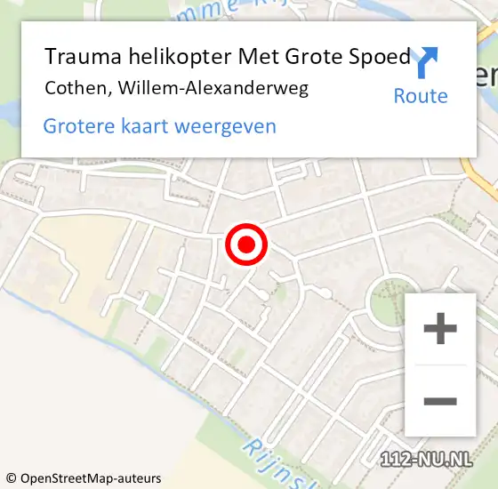 Locatie op kaart van de 112 melding: Trauma helikopter Met Grote Spoed Naar Cothen, Willem-Alexanderweg op 8 januari 2025 08:13