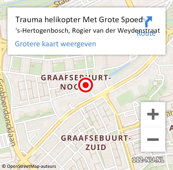 Locatie op kaart van de 112 melding: Trauma helikopter Met Grote Spoed Naar 's-Hertogenbosch, Rogier van der Weydenstraat op 8 januari 2025 08:35