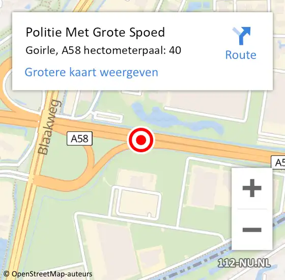 Locatie op kaart van de 112 melding: Politie Met Grote Spoed Naar Goirle, A58 hectometerpaal: 40 op 8 januari 2025 08:53