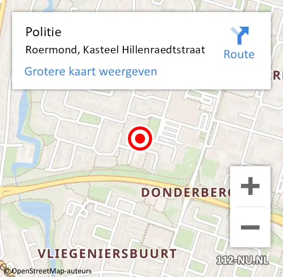 Locatie op kaart van de 112 melding: Politie Roermond, Kasteel Hillenraedtstraat op 8 januari 2025 08:57