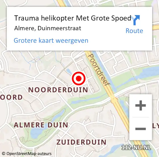 Locatie op kaart van de 112 melding: Trauma helikopter Met Grote Spoed Naar Almere, Duinmeerstraat op 8 januari 2025 09:03