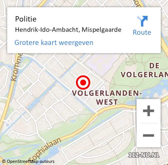Locatie op kaart van de 112 melding: Politie Hendrik-Ido-Ambacht, Mispelgaarde op 8 januari 2025 09:30