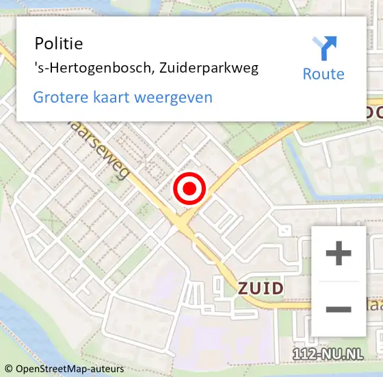 Locatie op kaart van de 112 melding: Politie 's-Hertogenbosch, Zuiderparkweg op 8 januari 2025 09:46