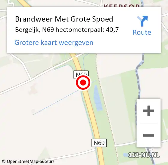 Locatie op kaart van de 112 melding: Brandweer Met Grote Spoed Naar Bergeijk, N69 hectometerpaal: 40,7 op 8 januari 2025 10:21