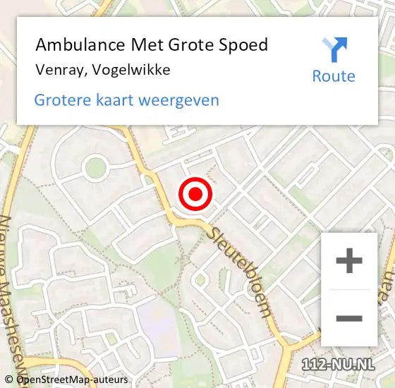 Locatie op kaart van de 112 melding: Ambulance Met Grote Spoed Naar Venray, Vogelwikke op 19 oktober 2013 16:26