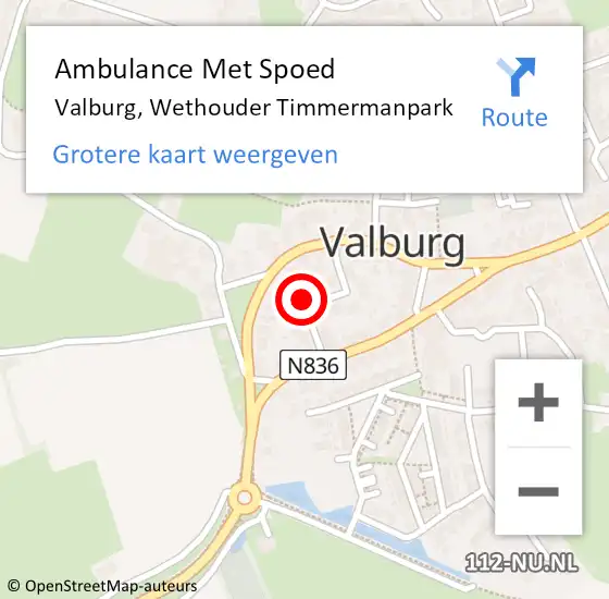 Locatie op kaart van de 112 melding: Ambulance Met Spoed Naar Valburg, Wethouder Timmermanpark op 2 november 2014 09:58