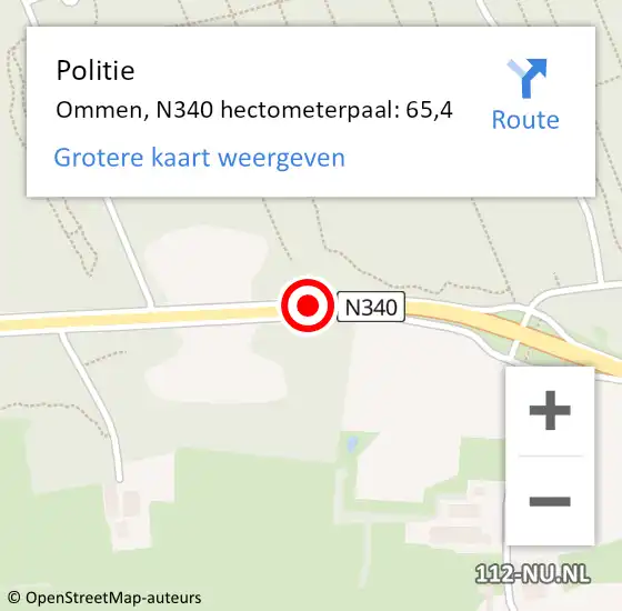 Locatie op kaart van de 112 melding: Politie Ommen, N340 hectometerpaal: 65,4 op 8 januari 2025 13:16