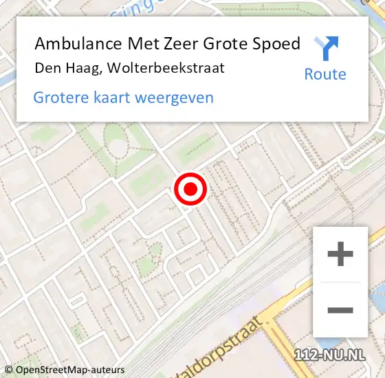 Locatie op kaart van de 112 melding: Ambulance Met Zeer Grote Spoed Naar Den Haag, Wolterbeekstraat op 8 januari 2025 13:59