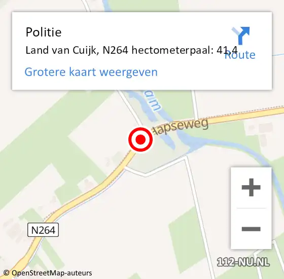 Locatie op kaart van de 112 melding: Politie Land van Cuijk, N264 hectometerpaal: 41,4 op 8 januari 2025 14:05