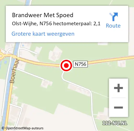 Locatie op kaart van de 112 melding: Brandweer Met Spoed Naar Olst-Wijhe, N756 hectometerpaal: 2,1 op 8 januari 2025 14:10