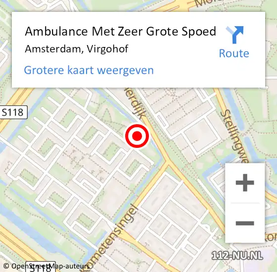 Locatie op kaart van de 112 melding: Ambulance Met Zeer Grote Spoed Naar Amsterdam, Virgohof op 8 januari 2025 14:29