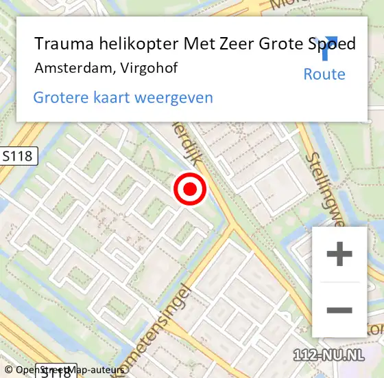 Locatie op kaart van de 112 melding: Trauma helikopter Met Zeer Grote Spoed Naar Amsterdam, Virgohof op 8 januari 2025 14:29