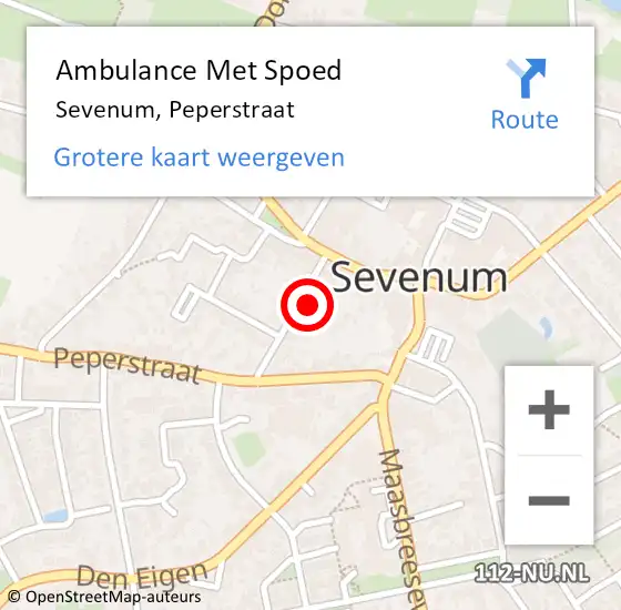 Locatie op kaart van de 112 melding: Ambulance Met Spoed Naar Sevenum, Peperstraat op 2 november 2014 10:22