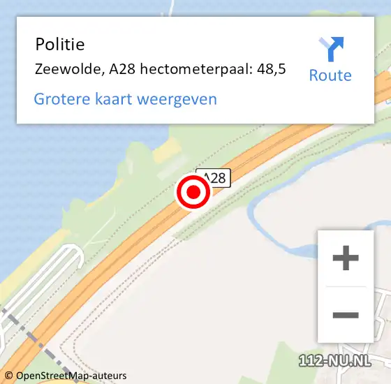 Locatie op kaart van de 112 melding: Politie Zeewolde, A28 hectometerpaal: 48,5 op 8 januari 2025 16:25