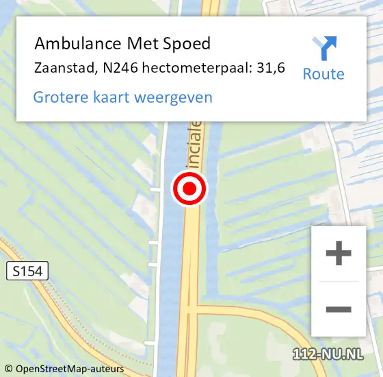 Locatie op kaart van de 112 melding: Ambulance Met Spoed Naar Zaanstad, N246 hectometerpaal: 31,6 op 8 januari 2025 17:34