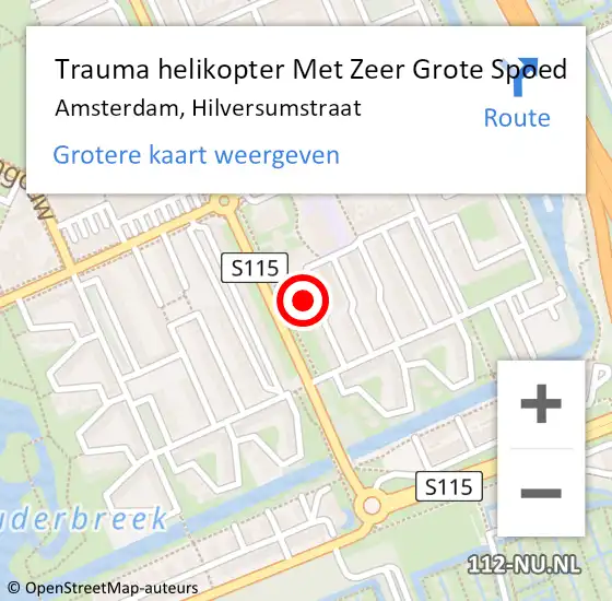 Locatie op kaart van de 112 melding: Trauma helikopter Met Zeer Grote Spoed Naar Amsterdam, Hilversumstraat op 8 januari 2025 18:50