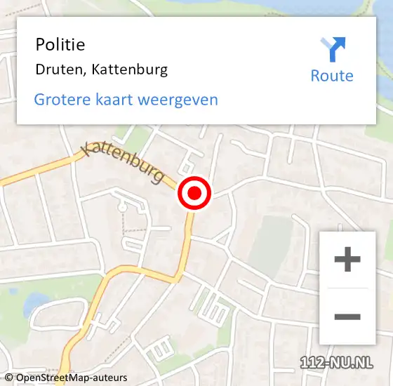 Locatie op kaart van de 112 melding: Politie Druten, Kattenburg op 8 januari 2025 19:40