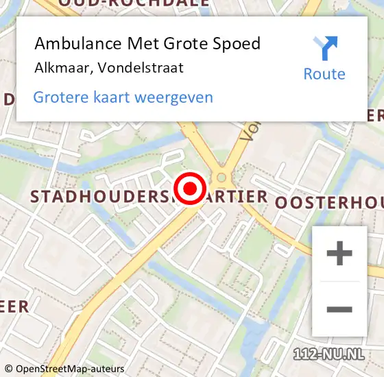 Locatie op kaart van de 112 melding: Ambulance Met Grote Spoed Naar Alkmaar, Vondelstraat op 8 januari 2025 19:52