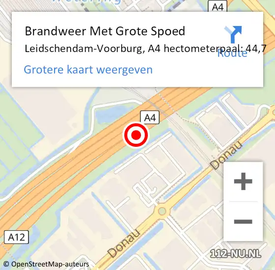 Locatie op kaart van de 112 melding: Brandweer Met Grote Spoed Naar Leidschendam-Voorburg, A4 hectometerpaal: 44,7 op 8 januari 2025 20:50