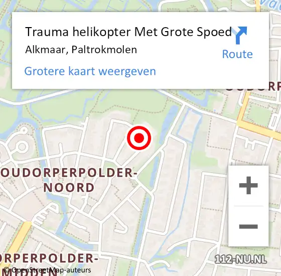 Locatie op kaart van de 112 melding: Trauma helikopter Met Grote Spoed Naar Alkmaar, Paltrokmolen op 8 januari 2025 22:19