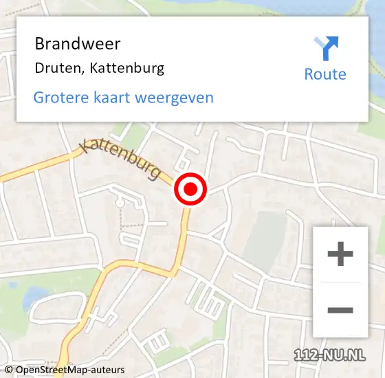 Locatie op kaart van de 112 melding: Brandweer Druten, Kattenburg op 8 januari 2025 22:54