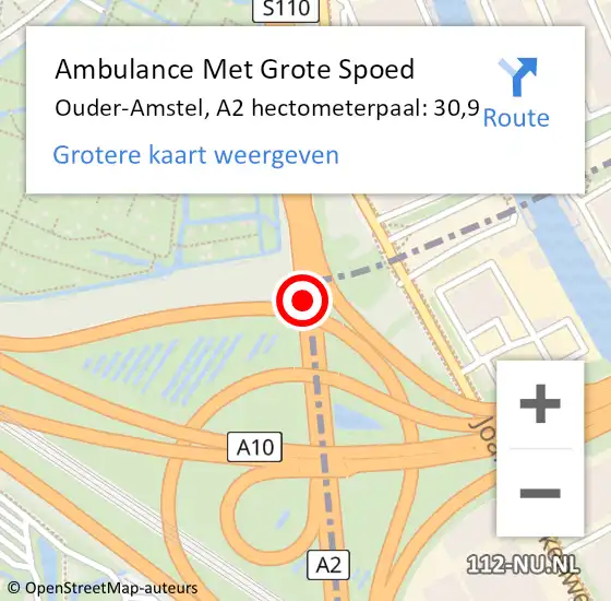 Locatie op kaart van de 112 melding: Ambulance Met Grote Spoed Naar Ouder-Amstel, A2 hectometerpaal: 30,9 op 8 januari 2025 22:56