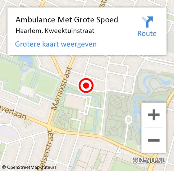 Locatie op kaart van de 112 melding: Ambulance Met Grote Spoed Naar Haarlem, Kweektuinstraat op 8 januari 2025 23:49