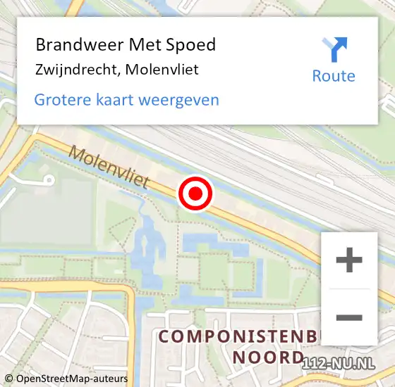Locatie op kaart van de 112 melding: Brandweer Met Spoed Naar Zwijndrecht, Molenvliet op 8 januari 2025 23:56