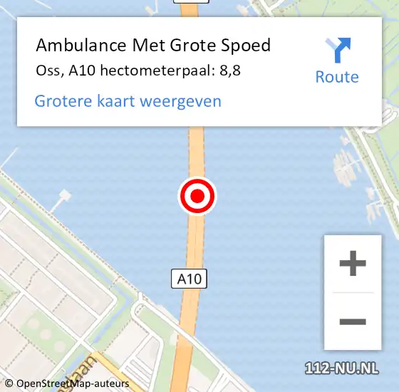 Locatie op kaart van de 112 melding: Ambulance Met Grote Spoed Naar Oss, A10 hectometerpaal: 8,8 op 9 januari 2025 04:59