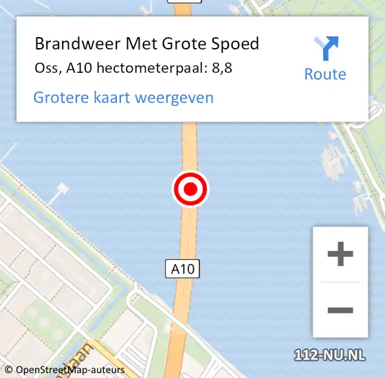 Locatie op kaart van de 112 melding: Brandweer Met Grote Spoed Naar Oss, A10 hectometerpaal: 8,8 op 9 januari 2025 05:00