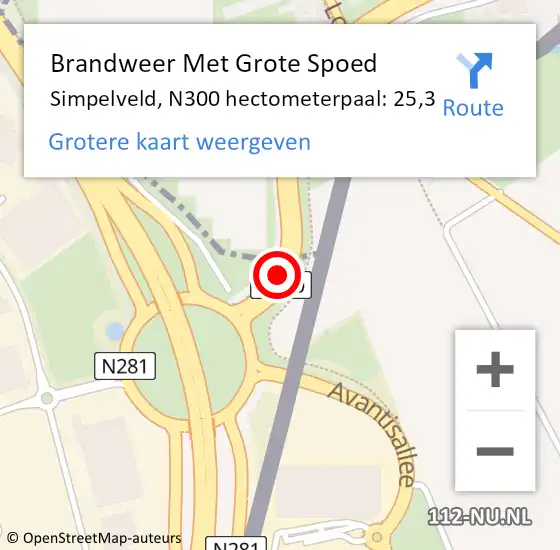 Locatie op kaart van de 112 melding: Brandweer Met Grote Spoed Naar Simpelveld, N300 hectometerpaal: 25,3 op 9 januari 2025 06:17