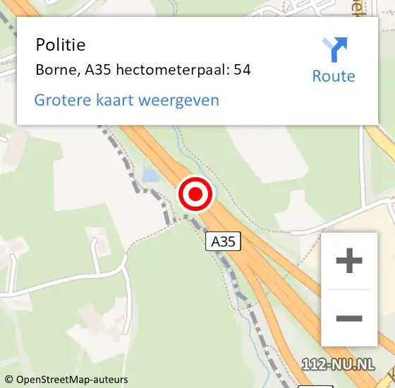 Locatie op kaart van de 112 melding: Politie Borne, A35 hectometerpaal: 54 op 9 januari 2025 07:21