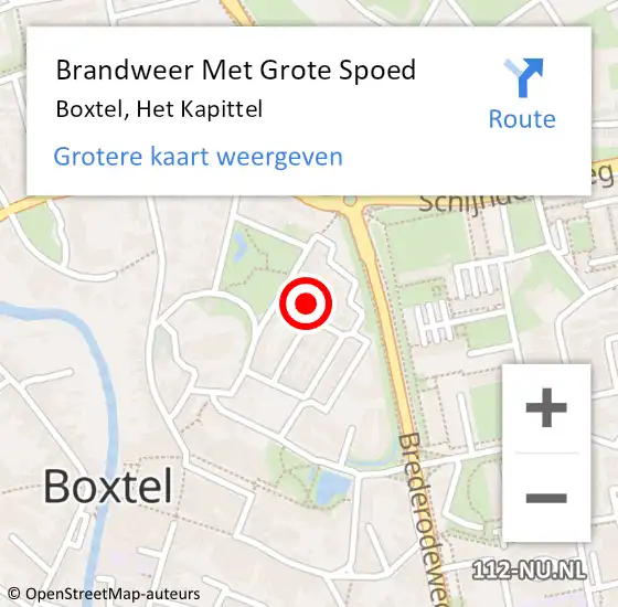 Locatie op kaart van de 112 melding: Brandweer Met Grote Spoed Naar Boxtel, Het Kapittel op 9 januari 2025 08:36