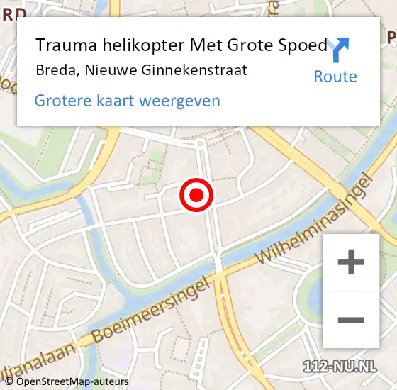 Locatie op kaart van de 112 melding: Trauma helikopter Met Grote Spoed Naar Breda, Nieuwe Ginnekenstraat op 9 januari 2025 09:40