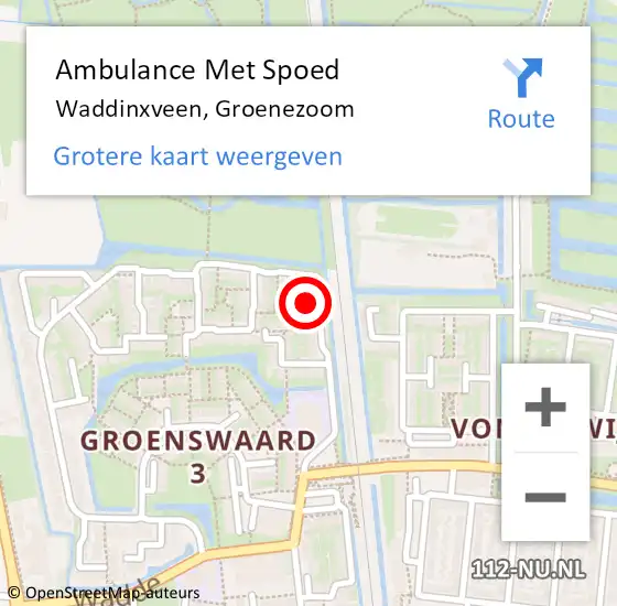 Locatie op kaart van de 112 melding: Ambulance Met Spoed Naar Waddinxveen, Groenezoom op 9 januari 2025 10:37