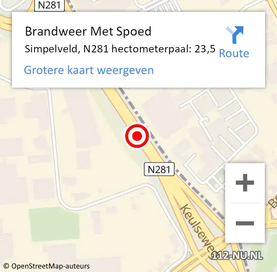 Locatie op kaart van de 112 melding: Brandweer Met Spoed Naar Simpelveld, N281 hectometerpaal: 23,5 op 9 januari 2025 10:40