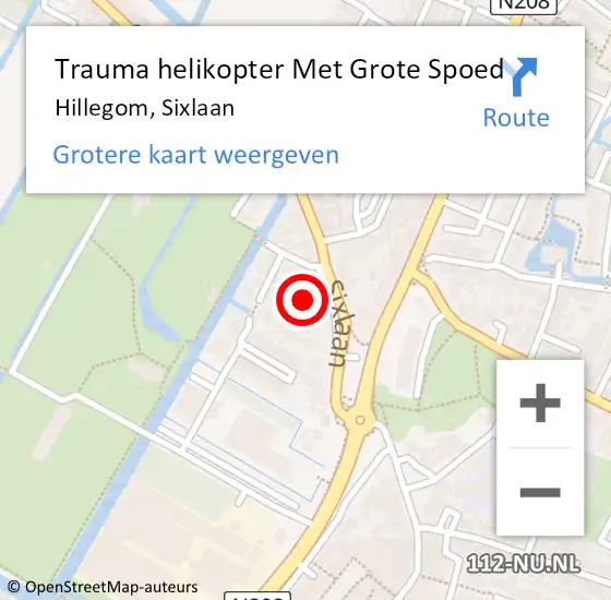 Locatie op kaart van de 112 melding: Trauma helikopter Met Grote Spoed Naar Hillegom, Sixlaan op 9 januari 2025 11:30