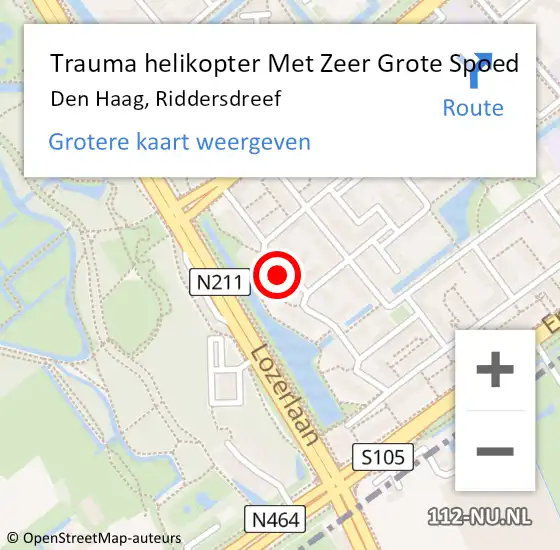 Locatie op kaart van de 112 melding: Trauma helikopter Met Zeer Grote Spoed Naar Den Haag, Riddersdreef op 9 januari 2025 12:02