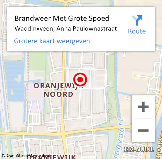 Locatie op kaart van de 112 melding: Brandweer Met Grote Spoed Naar Waddinxveen, Anna Paulownastraat op 9 januari 2025 13:10