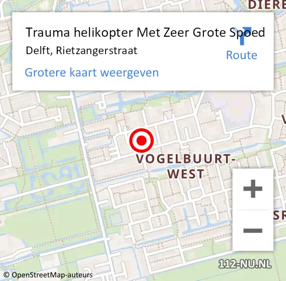 Locatie op kaart van de 112 melding: Trauma helikopter Met Zeer Grote Spoed Naar Delft, Rietzangerstraat op 9 januari 2025 14:30