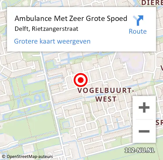 Locatie op kaart van de 112 melding: Ambulance Met Zeer Grote Spoed Naar Delft, Rietzangerstraat op 9 januari 2025 14:30