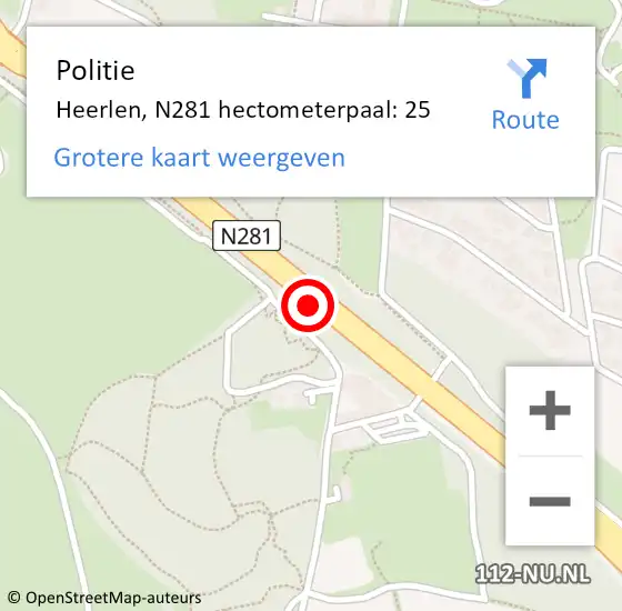 Locatie op kaart van de 112 melding: Politie Heerlen, N281 hectometerpaal: 25 op 9 januari 2025 15:05