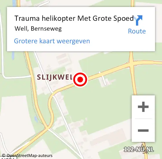 Locatie op kaart van de 112 melding: Trauma helikopter Met Grote Spoed Naar Well, Bernseweg op 9 januari 2025 15:14