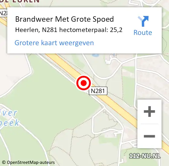 Locatie op kaart van de 112 melding: Brandweer Met Grote Spoed Naar Heerlen, N281 hectometerpaal: 25,2 op 9 januari 2025 15:24