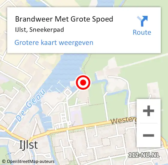 Locatie op kaart van de 112 melding: Brandweer Met Grote Spoed Naar IJlst, Sneekerpad op 19 oktober 2013 16:49