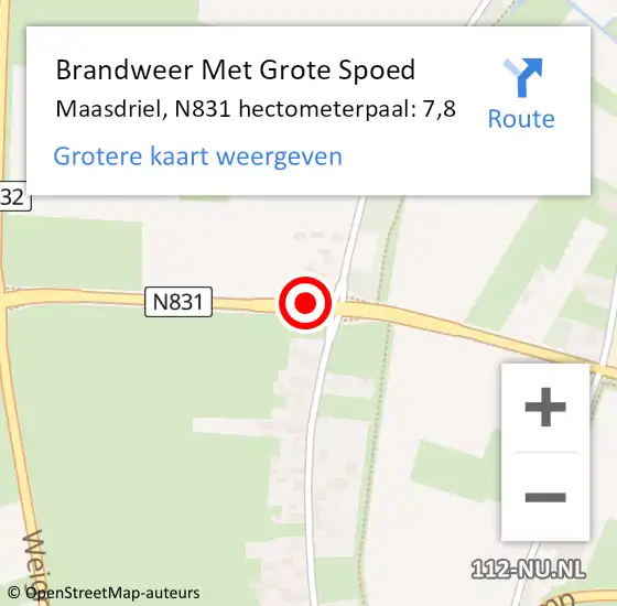 Locatie op kaart van de 112 melding: Brandweer Met Grote Spoed Naar Maasdriel, N831 hectometerpaal: 7,8 op 9 januari 2025 15:38