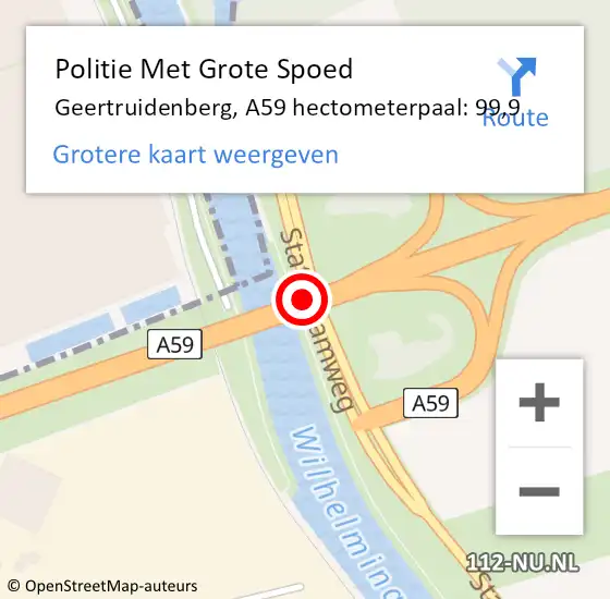 Locatie op kaart van de 112 melding: Politie Met Grote Spoed Naar Geertruidenberg, A59 hectometerpaal: 99,9 op 9 januari 2025 16:19