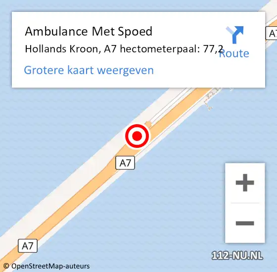 Locatie op kaart van de 112 melding: Ambulance Met Spoed Naar Hollands Kroon, A7 hectometerpaal: 77,2 op 9 januari 2025 16:32